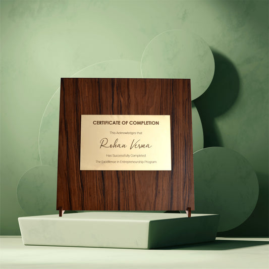 Luxe Fusion: A Sophisticated Wooden Trophy with a Glimpse of Radiance