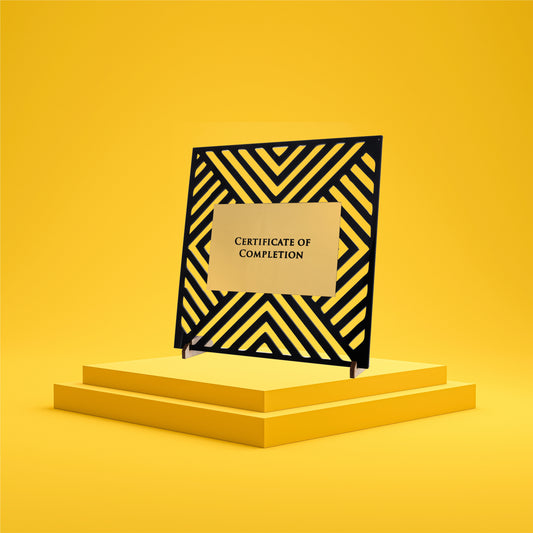 Golden Enigma: The Intriguing Acrylic Trophy with Bold Black Stripes and Reflective Gold